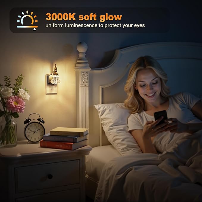 JandCase Night Light, Night Lights Plug into Wall, 2 Pack Glass Flower LED Nightlight, 0-100 LM Dimmable Nightlights, Dusk to Dawn Sensor, 1W Vintage Nite Light for Bathroom Hallway Gift Decor