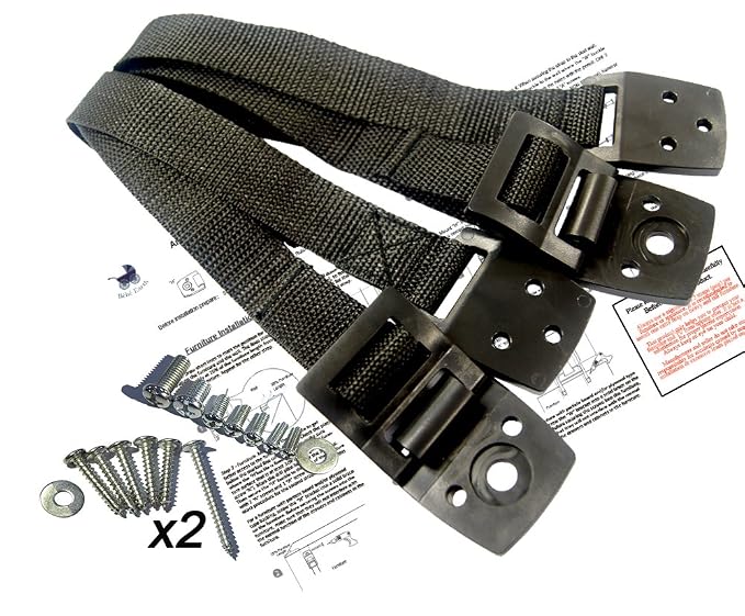 TV & Furniture Anti-Tip Straps - Anchors Any Flat Screen or Furniture, Extra Strong Hold - 2 Pack Black - Childproofing for Light & Heavy Furniture - Door Slam Guard Included
