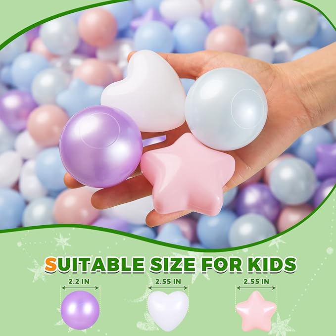 TRENDPLAY Ball Pit Balls Star and Heart Shapes for Toddlers - 50 100 200 500 Count Plastic Balls for Ball Pit Fun and Play