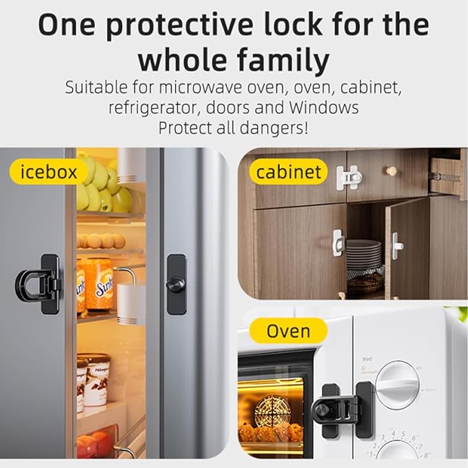 2 Pack Child Proof Refrigerator Lock with Sticky Adhesive Pads, kids Safety Locks for Doors, RV Refrigerator, Oven Lock Safety Baby Cabinet Locks, White