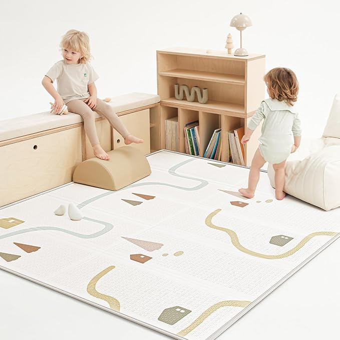 BG-BABYGO Baby Play Mat, Reversible Baby Girl Play Mat for Floor, Foam Padded Playmats for Babies and Toddlers, Large Foldable 78"x70" Waterproof Baby Crawling Mat for Indoor&Outdoor&Travel(70*78*0.4)