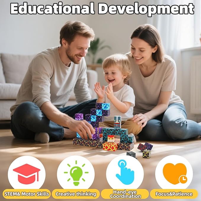 LionFuny Magnetic Blocks,100PCS Magnetic Building Blocks,Magnet Blocks Build 3D World Stacking Toys,STEM Sensory Educational Toys Gifts Set for Kids Toddlers Boys 3 4 5 6 7 8 9+ Year Old
