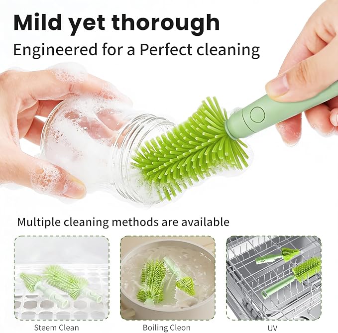 LEQXGO Travel Baby Bottle Cleaner Kit with Storage Case, 7-in-1 Baby Bottle Brush Set with Drying Rack for Breast Pump Parts, Bottle Washing Kit - Baby Travel Essential for Flying & On-the-Go (Green)