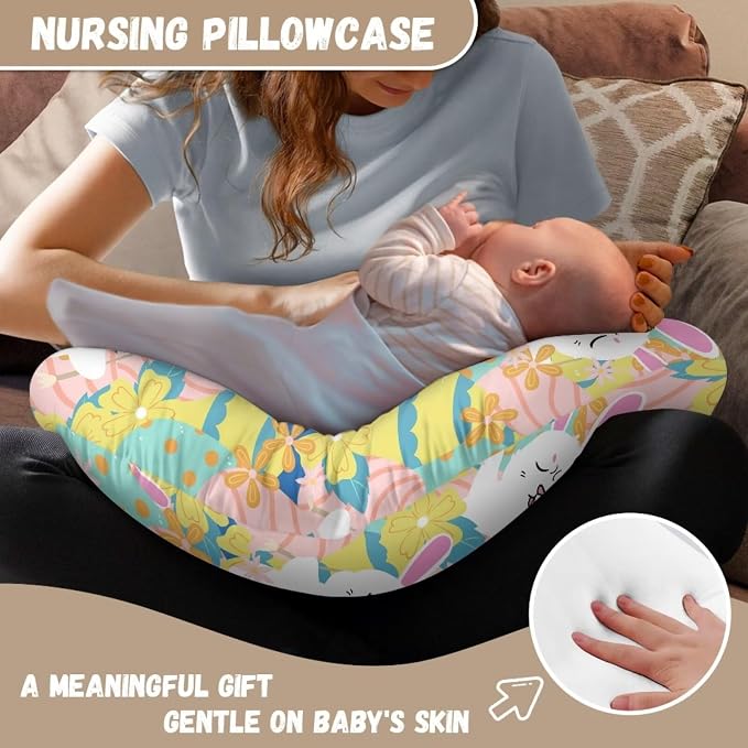 Cute Rabbit Eggs Nursing Pillow Cover, Stretchy Soft Fabric Removable Covers for Breastfeeding Pillows Safely Fits On Standard Infant Nursing Pillows