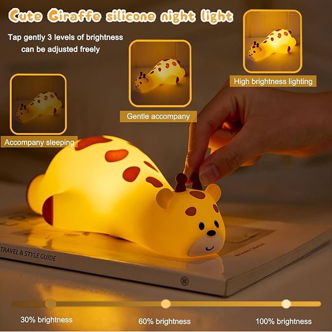 DREAMING MY DREAM Cute Giraffe Night Light for Kids,3 Levels Dimmable Bedside Touch Lamp Rechargeable Squishy Nursery lightwith 30min Timmer Function, Baby Kids Room Decor, Gifts for Girls boy