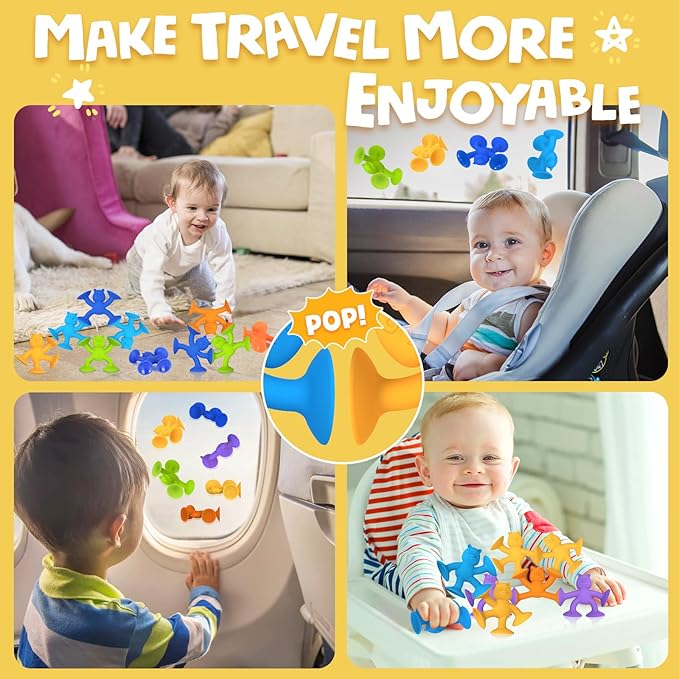 Suction Cup Toys for Toddlers 1??, Guibola 6PCS Silicone Bath Toys, No-Hole Mold-Free Suction Cup Toys for Baby Kids, Sensory Window & Building Toys for Boys Girls, Large Size