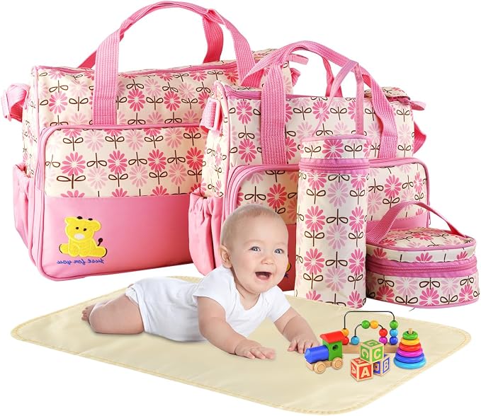 5PCS Baby Nappy Diaper Bags Set Mummy Diaper Shoulder Bags