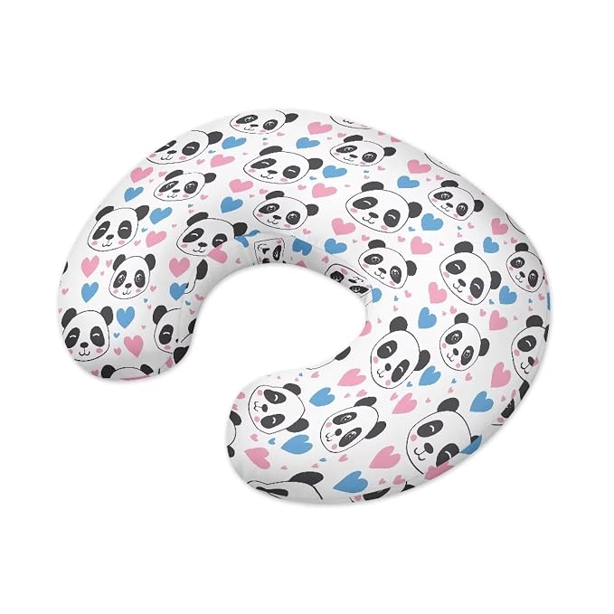 Nursing Pillow Case for Newborn Panda Hearts Breastfeeding Pillow Slipcover for Baby Boys & Girls Soft Fabric Fits Snug On Infant Washable & Breathable