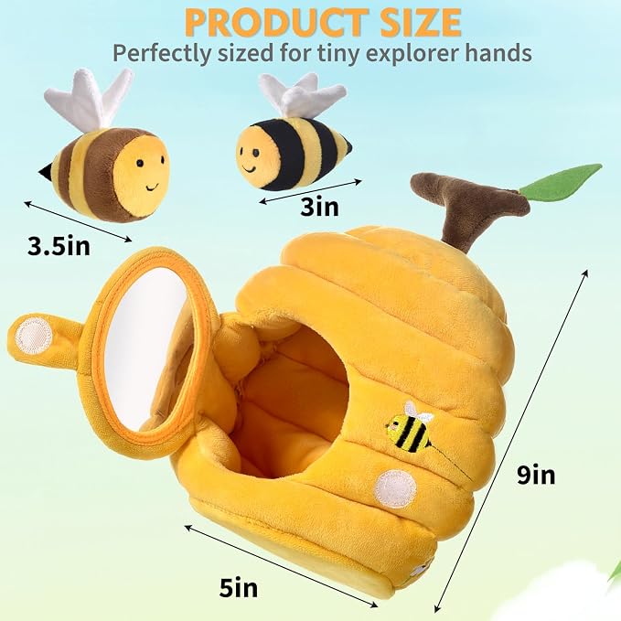 Baby Toys for 1 Year Old, Soft Beehive with 5 Stuffed Bees, Crinkle, Rattle, Mirror, Montessori Toys for One Year Old Birthday Gift for 12-18 Months Baby Easter Basket Stuffers
