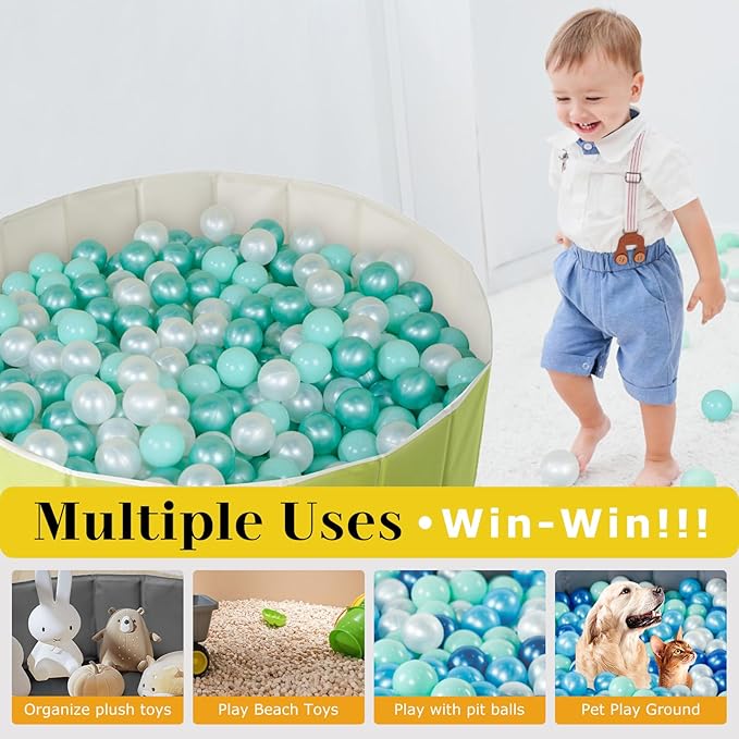 40Inch Kids Ball Pit, Foldable & Portable & Reusable Balls Pool for Toddlers,Playpen/Fence for Baby, Play Pool for Dog, Indoor & Outdoor Use, Oversized(Green Tea)