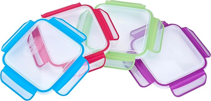 Snap Fresh - 4 Pack of Fun Size Leakproof Sandwich Containers - Reusable, BPA Free Sandwich Boxes. Airtight Seal. Also Great for Salads, Snacks, Fruit, Treats and Food Storage