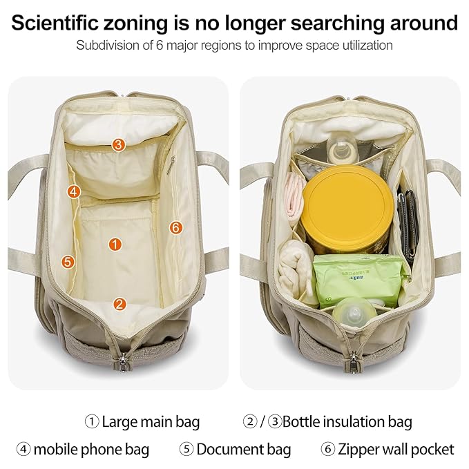 FHELAD Mini Diaper Bag Backpack, Lightweight Small Diaper Bag with Zipper & Shoulder Strap, Compact Diaper Tote for Short Trips, Stroller Organizer for Moms, Apricot