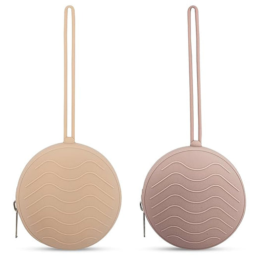 HippoBaby Silicone Pacifier Holder Case 2-Pack ??BPA-Free, Food-Grade Silicone ??Zippered Travel Pacifier Organizer ??Portable Baby Case for Pacifiers, Teethers & Essentials ??Dishwasher Safe