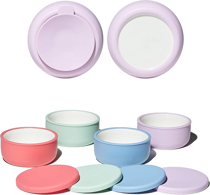 Pandaloo® Porcelain Kids Bowls 4-Pack with Removable Suction Base & Silicone Lid, Non-Toxic Toddler Feeding Bowls, Microwave & Dishwasher Safe, Ceramic Baby Bowls for Babies & Toddlers