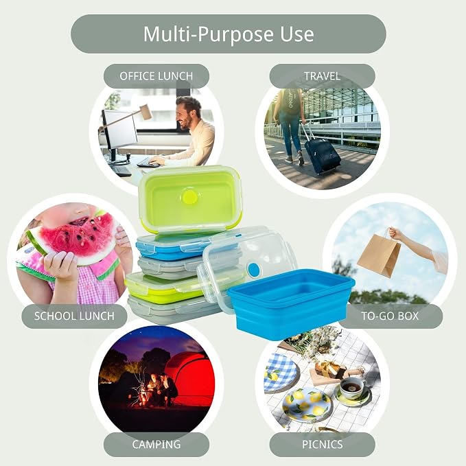 Plus 4PCS Foldable Silicone Food Storage Containers for Kitchen Storage for Leftovers Fruits and Meal Prep Dishwasher Safe Microwave Safe Ideal for Home and Travel (grey, 40OZ)