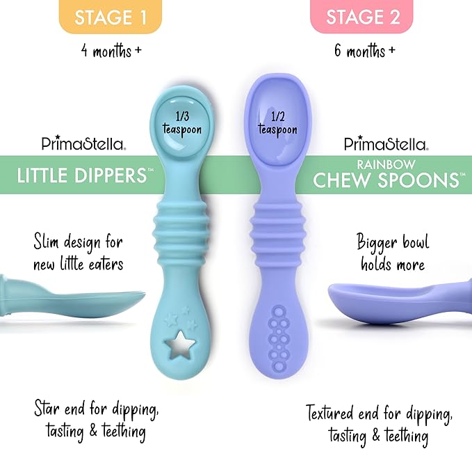 PrimaStella PrimaStella 6-Piece Silicone Baby Feeding Spoons - First Stage Infant Spoons, Soft-Tip Baby Training Spoon - Infant Utensils Feeding Supplies - Dishwasher & Boil-proof