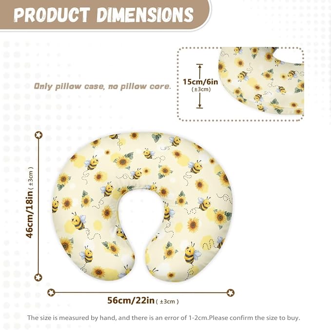 Sunflower Bee Nursing Pillow and Positioner Detachable Newborn Original Breastfeeding Slipcover Case Soft Head Support Protector Cushion Essential with Hidden Zipper Easy Care