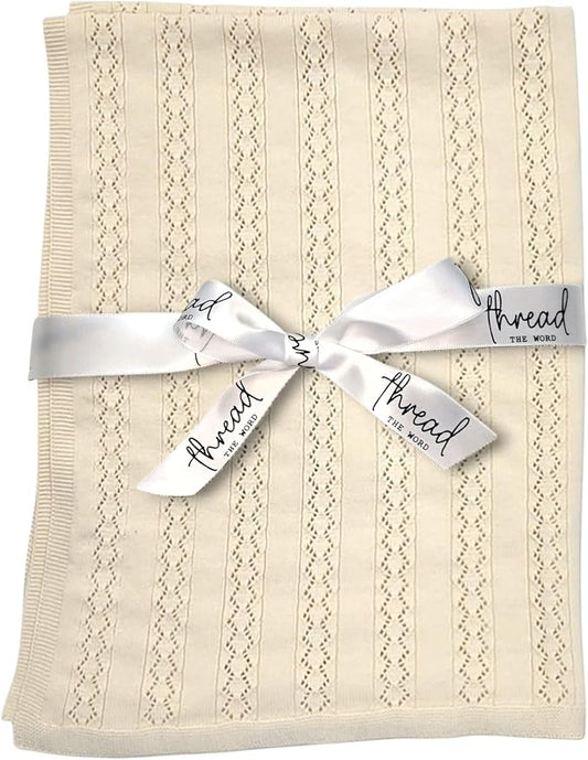 The Vintage Blanket - 100% Organic Cotton Baby Blanket, American Made, 30x40in - Bassinet, Crib, Stroller - Gift Registry Baby Shower for Newborns and Kids (Cream)