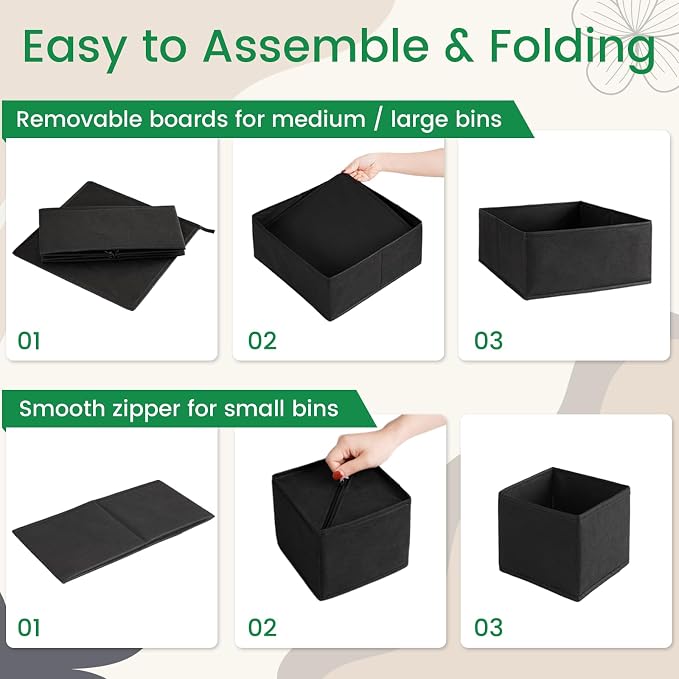 Criusia Drawer Organizer Clothes, 24 Pack Underwear Drawer Organizers, Foldable Closet Organizers and Storage Dresser Drawer Dividers Clothing Organizer for Clothes, Socks, Scarves, Bra, Ties (Black)