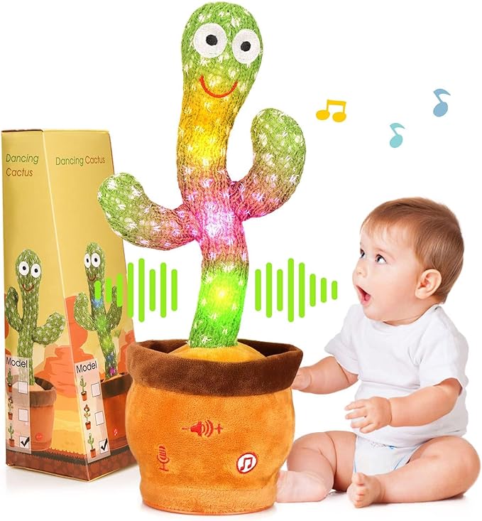 Volume Adjustable Dancing Talking Cactus, Singing Repeating Recording Mimicking Cactus Baby Toys, Interactive Learning Tummy Time Toy for Toddler Boys Girls, Stocking Stuffers for Kids, for Grandkids