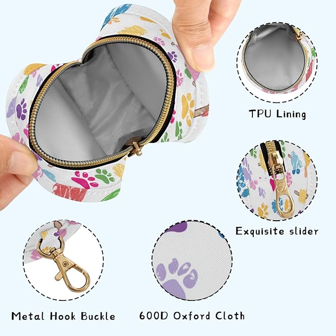 Pacifier Holder with Clip Pacifier Case for Diaper Bag Round Baby Pacifier Pouch Box Bag Portable Cute Paw Print Ice Cream Lollipop