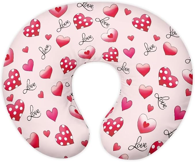 Love Pattern Nursing Pillow Cover, Breastfeeding Pillow Slipcover Fits Nursing Pillow for Baby Boy Girl，Washable Feeding Pillow Covers for Breastfeeding and Bottle Feeding,Pink(Cover Only)