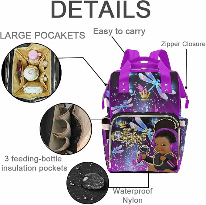 M YESCUSTOM Custom Flower Diaper Bag Backpack Personalized Tote Bag Travel DayPack for Nappy Mommy Purple