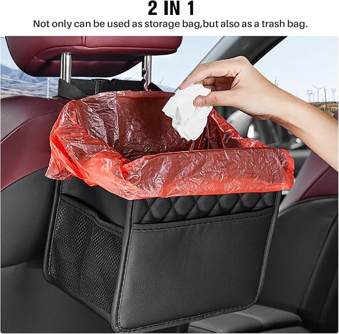 LXUNYI Car Organizer Back Seat, Waterproof Pu Leather Car Seat Storage Bag Foldable Universal Hanging Seatback Organizer for Kids & Adults Travel road Trip Essentials
