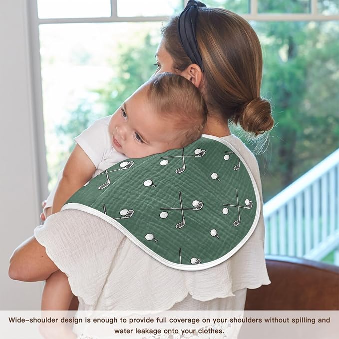 2 Pack Muslin Burp Cloths Golf Green Print Cotton Baby Burp Cloths Ultra Absorbent Burping Cloth Soft Spit Up Rags for Newborn Must Haves, Large 22" x 11"