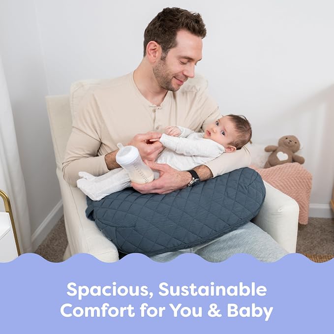 Boppy Nursing Pillow Luxe-Ergonomic Bottle & Breastfeeding Pillow with High Lift & Firm Support-Water-Resistant with Washable Premium Fabric Cover-Baby Safety Alliance Verified-Quilted Slate Blue