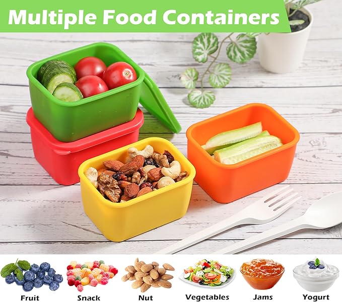 Webake Silicone Snack Containers with Lids, 6 Oz Food Containers Rectangle, Easy Open Leak Proof Lunch Box Containers for Office, Travel, Picnic (Pack of 4)