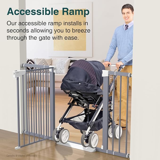 Cumbor 29.7-54.2" Wide Baby Gate for Stairs, Auto-Close Dog Gate Indoor for Doorways, No Drilling Pressure Mounted Pet Gates for Kids, Easy Walk Through Safety Gate, Gray