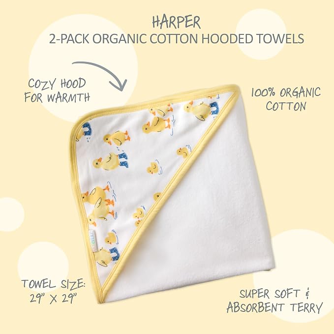 Butterblu Harper - 100% Organic Cotton Hooded Towels in Soft and Absorbent Baby Terry, 2-Pack, Puddle Jumpers, One Size