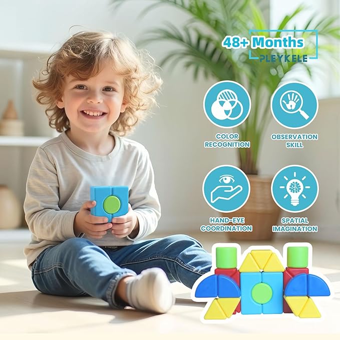 Assorted Shapes Magnetic Building Blocks, 1.65-Inch Large Magnetic Block Set for Toddlers Ages 4+, 24PCS Educational Construction Kit for Boys and Girls