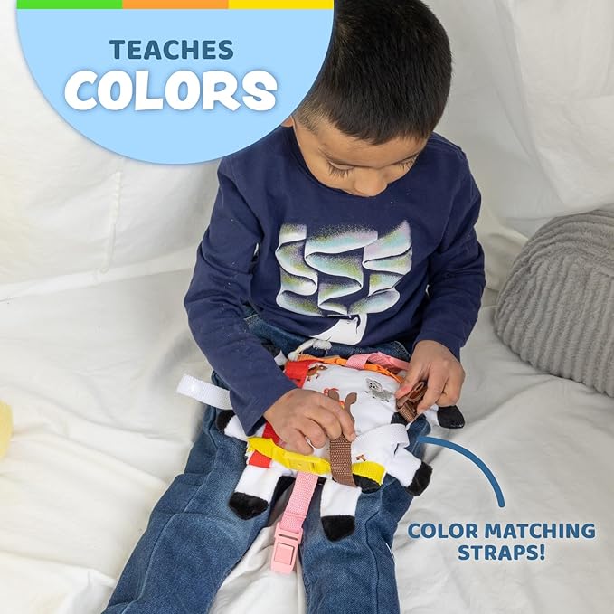Buckle Toys - Bessie Cow - Learning Activity Toddler Plane Travel Essential Toy - Develop Motor Skills and Problem Solving
