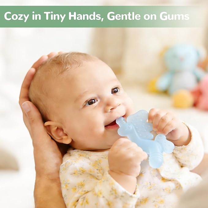 HECCEI Baby Teether Toy, Soft Food?‘Grade Silicone Teether, Soft Infant Teether Chew Toy, BPA Free, Multi-Texture Design Teether (Mint Haze)