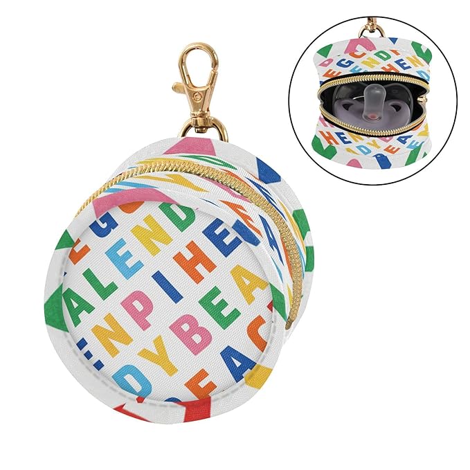 Pacifier Holder with Clip Pacifier Case for Diaper Bag Round Baby Pacifier Pouch Box Bag Portable Cute English Alphabet