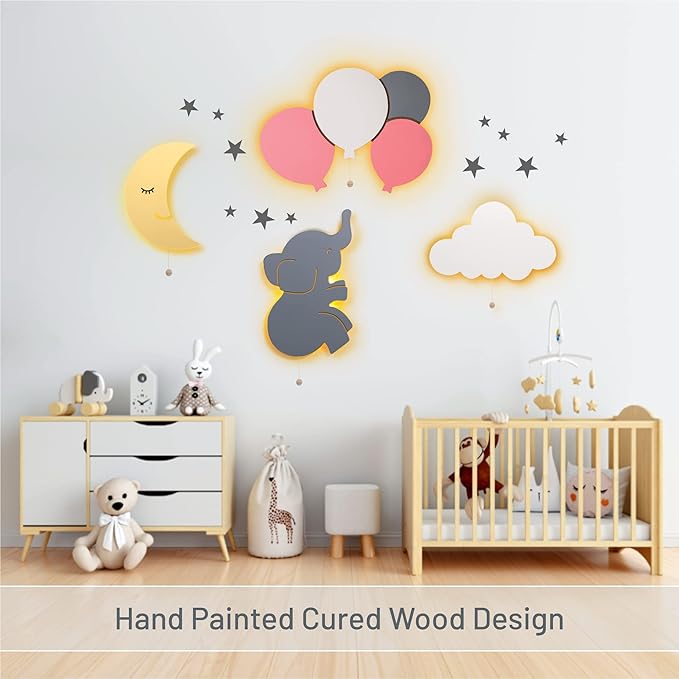 Lumipets Moon Wall Light - Nursery Decor, Baby Room Decoration, Wall Mounted, Battery Operated, Lightweight Hanging Crescent Night Light for Babies, Toddlers, Kids - 17.7 x 11.2 x 1.5-in