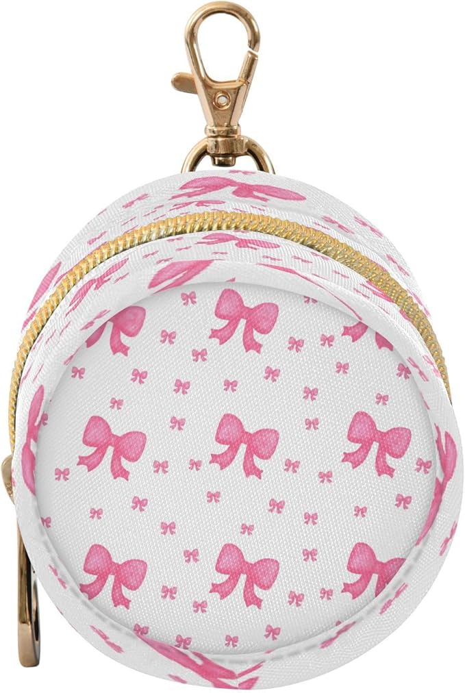 Watercolor Pink Bows Pacifier Holder Case with Clip Portable Small Travel Pacifier Pouch for Mom Bag Zipper Coin Purse Pendant