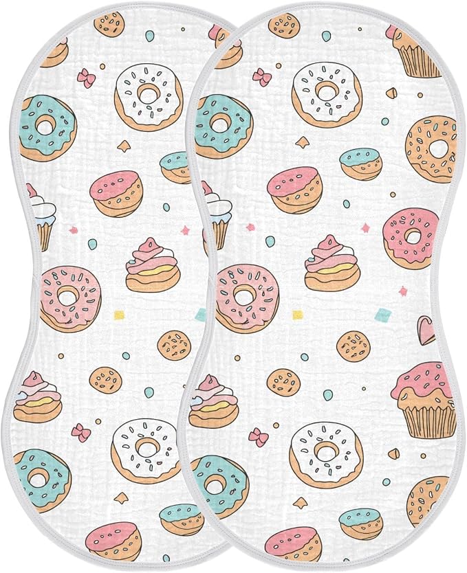 vvfelixl Muslin Burp Cloths Cute Pastries Doughnuts Baby Washcloths for Baby Girl Boys 2 Pack
