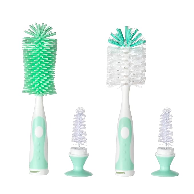 Chemimoso Multifunctional Cleaning Brush, Baby Bottle Brush, Bottle Brush Cleaner, Rotate The Suction Cup to Obtain The Small Bristle Brushes, Set Z, Green, Silicone and Nylon Brush