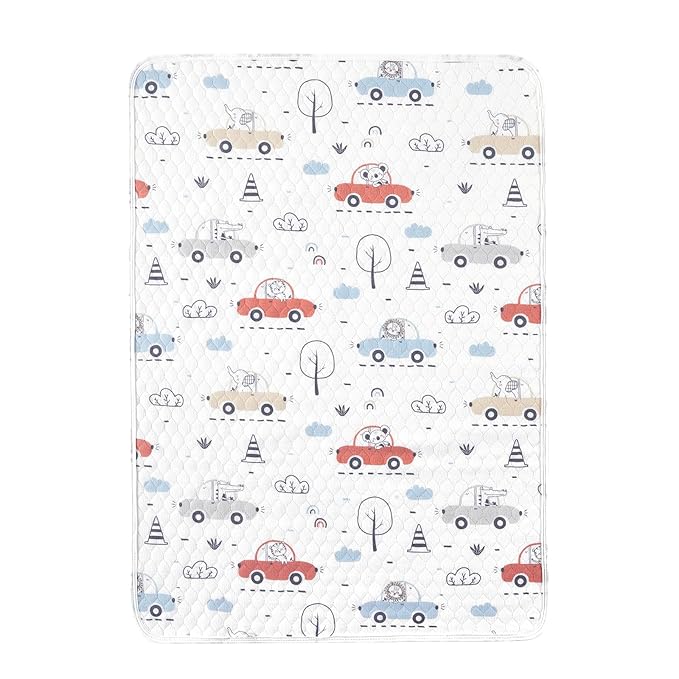 TILLYOU Waterproof Changing Pad Liner, 100% Cotton Washable and Reusable Cloth Diaper Liner, 19.7?�Ã?7.5?? 1 Pack, Cars