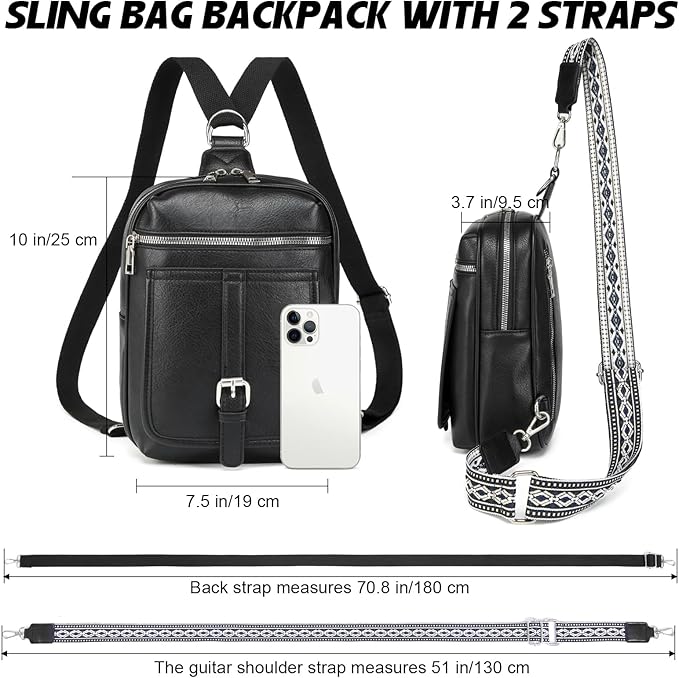MYHOZEE Small Diaper Bag Crossbody Sling Purse for Women - 2 in 1 Leather Backpack with 2 Straps for Short Trips Work Daily | Mini diaper bag