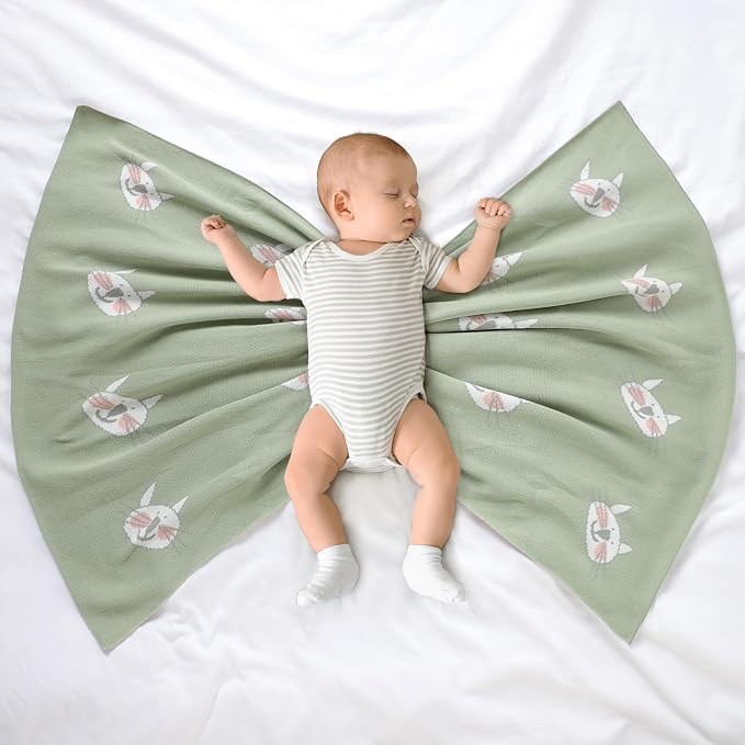 Hadetoto Baby Blankets for Boys and Girls, Newborn Knitted Cotton Swaddle Blankets Neutral Crochet Receiving Blanket, Baby Essentials, Registry & Gift, 40 x 30 inches