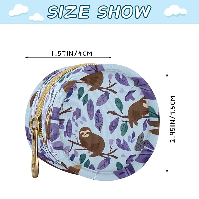 Pacifier Holder with Clip Pacifier Case for Diaper Bag Round Baby Pacifier Pouch Box Bag Portable Cartoon Sloths Branch Purple