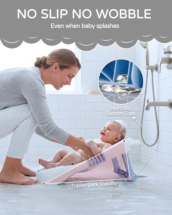 ISELECTOR Baby Bath Support Foldable Baby Bathtub Bath Tub for Newborn Infant Baby Bath Seat with Non-Slip Suction Cup 0-6 Months Infant Essentials Must Haves Ideal for Newborn Gifts (Blue)