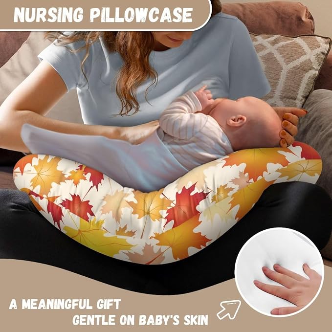 Fall Maple Leaves Nursing Pillow and Positioner Detachable Newborn Original Breastfeeding Slipcover Case U-Shaped Head Support Protector Cushion Essential with Hidden Zipper Easy Care