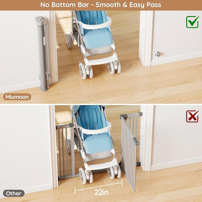 Miumoon One-Hand Operation Retractable Baby Gates, 59 inch Retractable Gate with Reinforced Strip Design to Prevent Crawling Through, 5 FT Retractable Dog Gate for Stairs, Doorways, Hallways