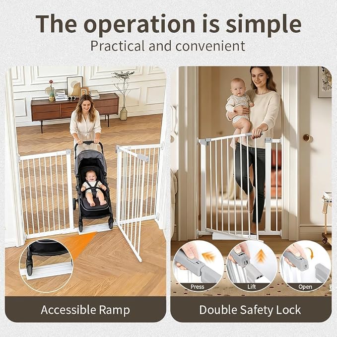 54.7"-60.2" Extra Wide Baby Gate for Doorways Hallways, 30 in Tall Dog Gates with Door No Drill, Auto Close Child Safety Gate for Pet Kid Doggie Cat Proof, Large Long Dog Barrier Indoor House, White