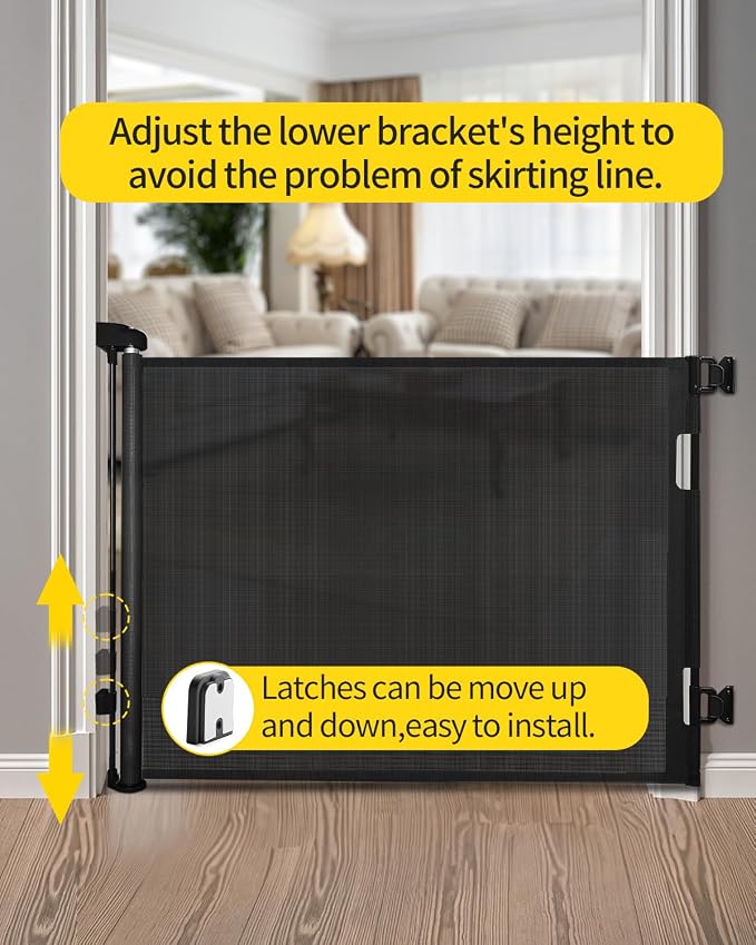 Retractable Baby Gate,Mesh Baby Gate or Mesh Dog Gate,33" Tall,Extends up to 71" Wide,Child Safety Gate for Doorways,Stairs,Hallways,Indoor/Outdoor（Black,33"x71"）